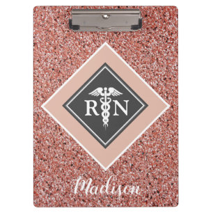 Porte-bloc Infirmière RN Rose Gold Parties scintillant Script