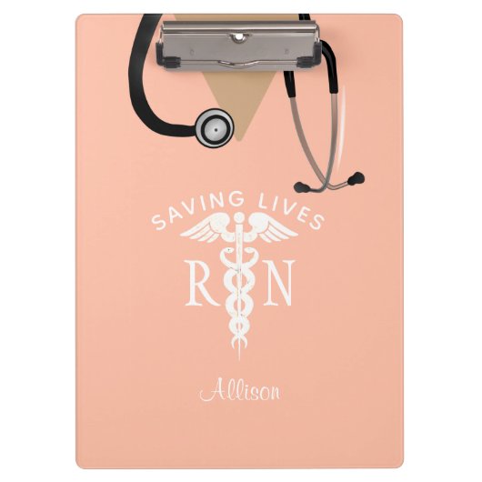 Porte-bloc Infirmière rose Scrub Top Stethoscope Personnalisé (Devant)