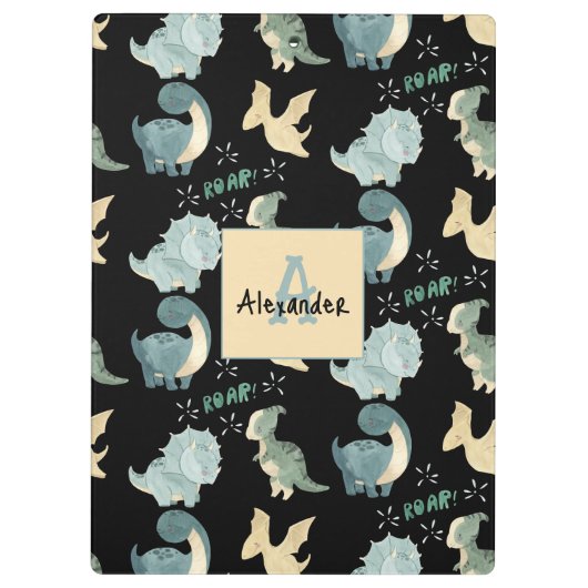 Porte-bloc Initiale personnalisée et nom Dinosaur Motif (Dos)
