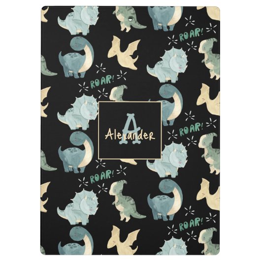 Porte-bloc Initiale personnalisée et nom Dinosaur Motif (Dos)
