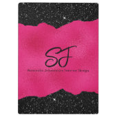 Porte-bloc Initiales de monogramme sur noir luxueux et rose c (Dos)