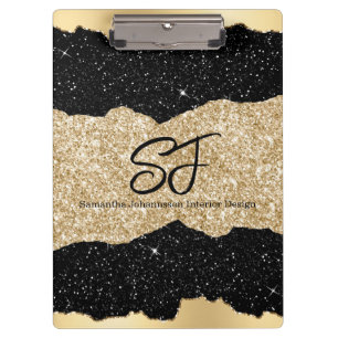 Porte-bloc Initiales de monogramme sur paillettes noires et d