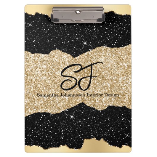 Porte-bloc Initiales de monogramme sur paillettes noires et d (Devant)
