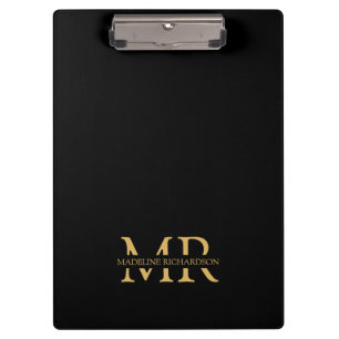 Porte-bloc Initiales de nom en or noir professionnel Monogram