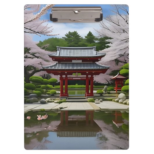 Porte-bloc Japonais Sakura Cherry Blossom Garden Shrine Pond (Devant)