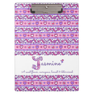 Porte-bloc Jasmine nom signifiant lettre des coeurs J