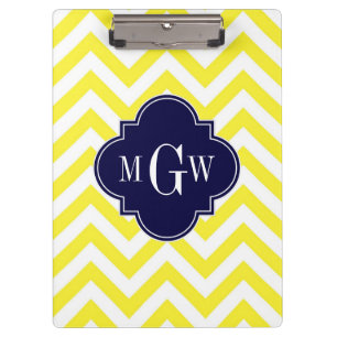 Porte-bloc Jaune Lg Chevron Navy Quatrefoil 3 Monogramme