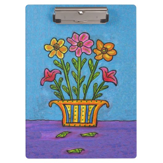 Porte-bloc Joli art populaire de vase à fleurs de bouquet (Devant)