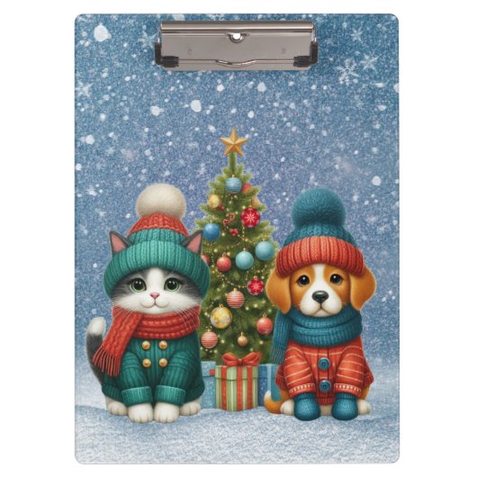 Porte-bloc Joli chiot de Noël & chaton (Devant)