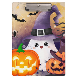 Porte-bloc Joli fantôme d'Halloween avec chapeau de sorcière