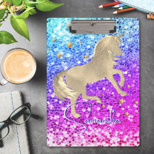 Porte-bloc Joli licorne rose Paillettes arc-en-ciel monogramm