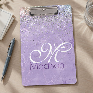 Porte-bloc Joli monogramme iridescent lilas violet faux paill