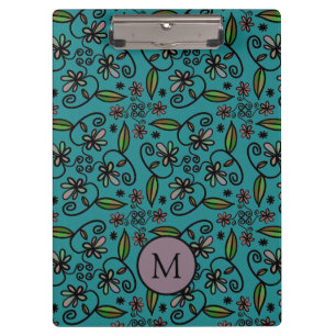 Porte-bloc Joli motif floral sarcelle monogramme