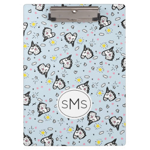 Porte-bloc Joli Motif Licorne Bleu Pastel Féminin Monogramme