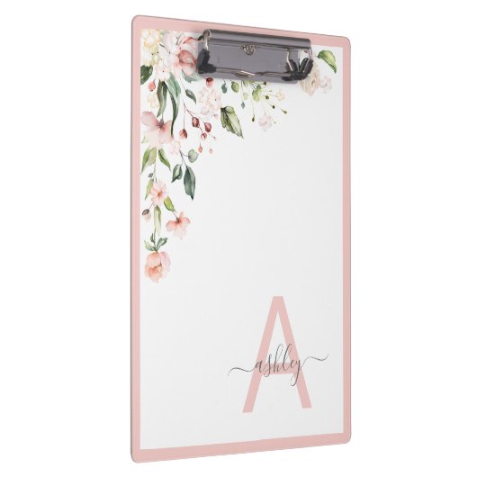 Porte-bloc Joli rose Floral Script Monogramme Nom initial (Swatch)