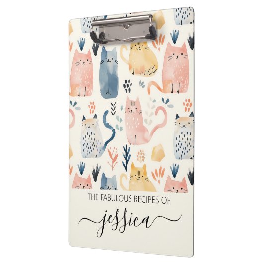 Porte-bloc Jolie aquarelle chats nom de script recette (Gauche)