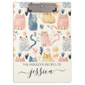 Porte-bloc Jolie aquarelle chats nom de script recette (Devant)