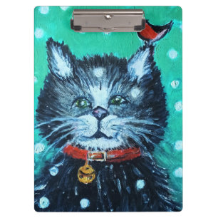 Porte-bloc Jolie peinture à l'huile de chat avec carte de vœu