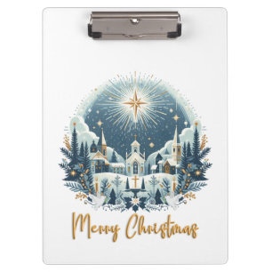 Porte-bloc Joyeux Noël bleu et or