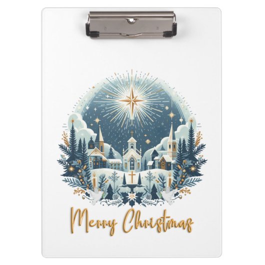 Porte-bloc Joyeux Noël bleu et or (Devant)