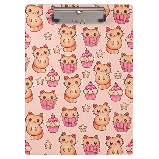 Porte-bloc Kawaii Cute Cats and Cupcakes Motif rose (Devant)
