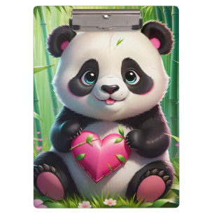 Porte-bloc Kawaii Panda tient le coeur dans une forêt de Bamb