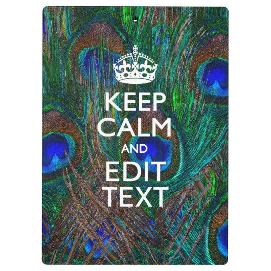Porte-bloc Keep Calm and Your Text on Peacock Feathers (Dos)