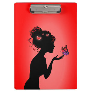 Porte-bloc La femme papillons rouges