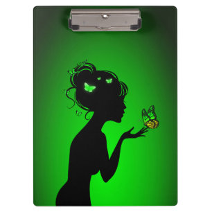 Porte-bloc La femme papillons verts