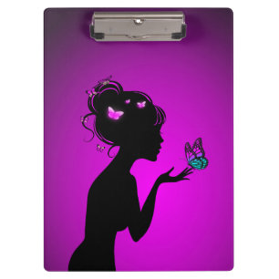 Porte-bloc La femme papillons violets