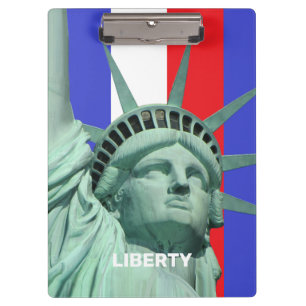 Porte-bloc Lady Liberty sur un presse-papiers à rayures bleue
