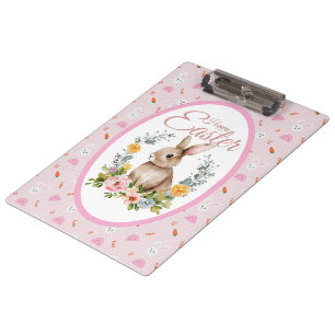Porte-bloc Lapin de Pâques à l'aquarelle avec couronne floral