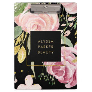 Porte-bloc L'aquarelle fleurit rose et or de floraux sur le