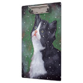 Porte-bloc Le chat de smoking regardant la neige, huilent (Gauche)