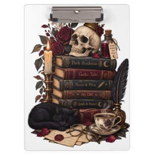 Porte-bloc Lecteur gothique, bibliophile, crâne et roses litt
