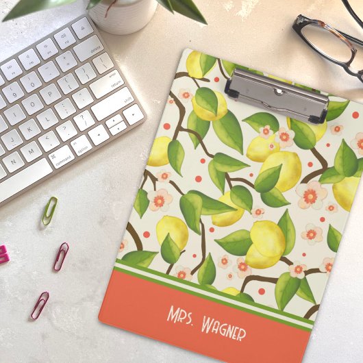 Porte-bloc Lemon Jaune Nom Personnalisé Floral Enseignant