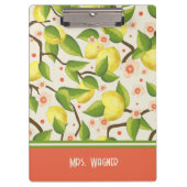 Porte-bloc Lemon Jaune Nom Personnalisé Floral Enseignant (Devant)