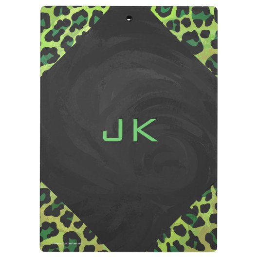 Porte-bloc Léopard noir et vert avec Monogramme (Dos)