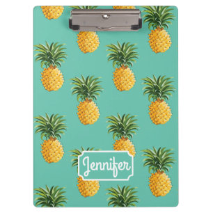 Porte-bloc Les ananas tropicaux sur Teal   ajoutent votre nom