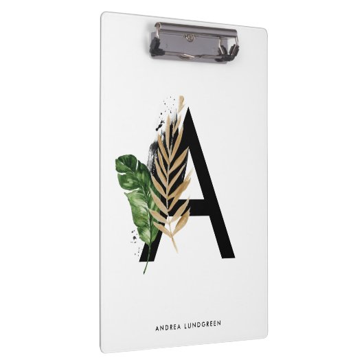 Porte-bloc LETTRE Feuille Tropicale Faux Gold Foil A Monogram (Swatch)