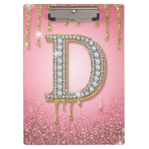 Porte-bloc Lettre initiale diamant D or rose cadeau pour mama