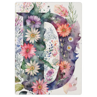 Porte-bloc Lettre personnalisée D Aquarelle florale Enseignan