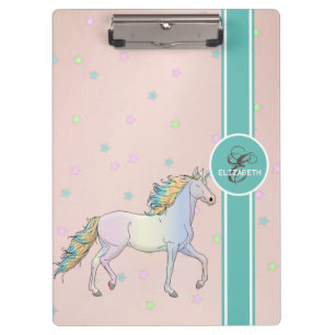 Porte-bloc Licorne Arc-en-Ciel, Étoiles Colorées, Monogramme