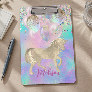 Porte-bloc Licorne arc-en-ciel pailletée ballons monogramme