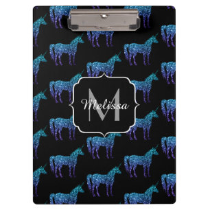 Porte-bloc Licorne Étincelles motif ombré bleu aqua Monogramm