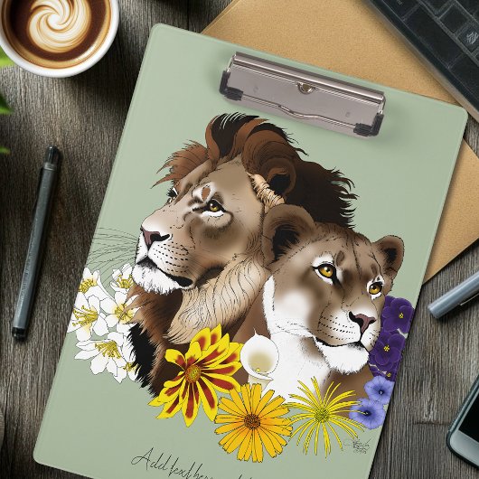 Porte-bloc Lion Lionne Floral Vert