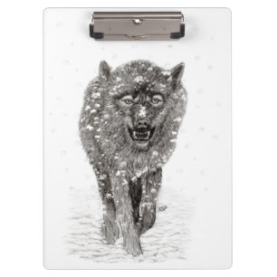 Porte-bloc Loup noir en colère dans la neige, hiver sauvage
