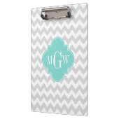 Porte-bloc Lt Grey Blanc Chevron Aqua Quatrefoil 3 Monogramme (Gauche)