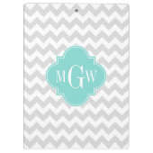 Porte-bloc Lt Grey Blanc Chevron Aqua Quatrefoil 3 Monogramme (Dos)