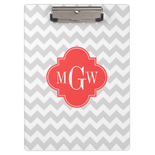Porte-bloc Lt Grey Blanc Chevron Coral Quatrefoil Monogramme